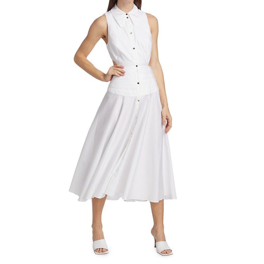 Acler White Sleeveless Button-Front Midi Dress